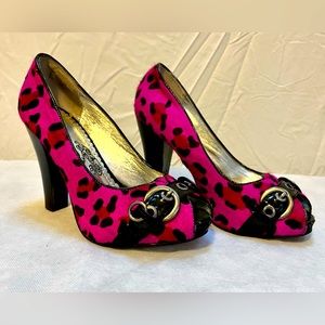 Naughty Monkey calf hair hot pink leopard print heels
